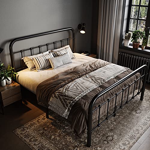 Full Size Black Metal Platform Bed Frame with Headboard and Footboard E702090