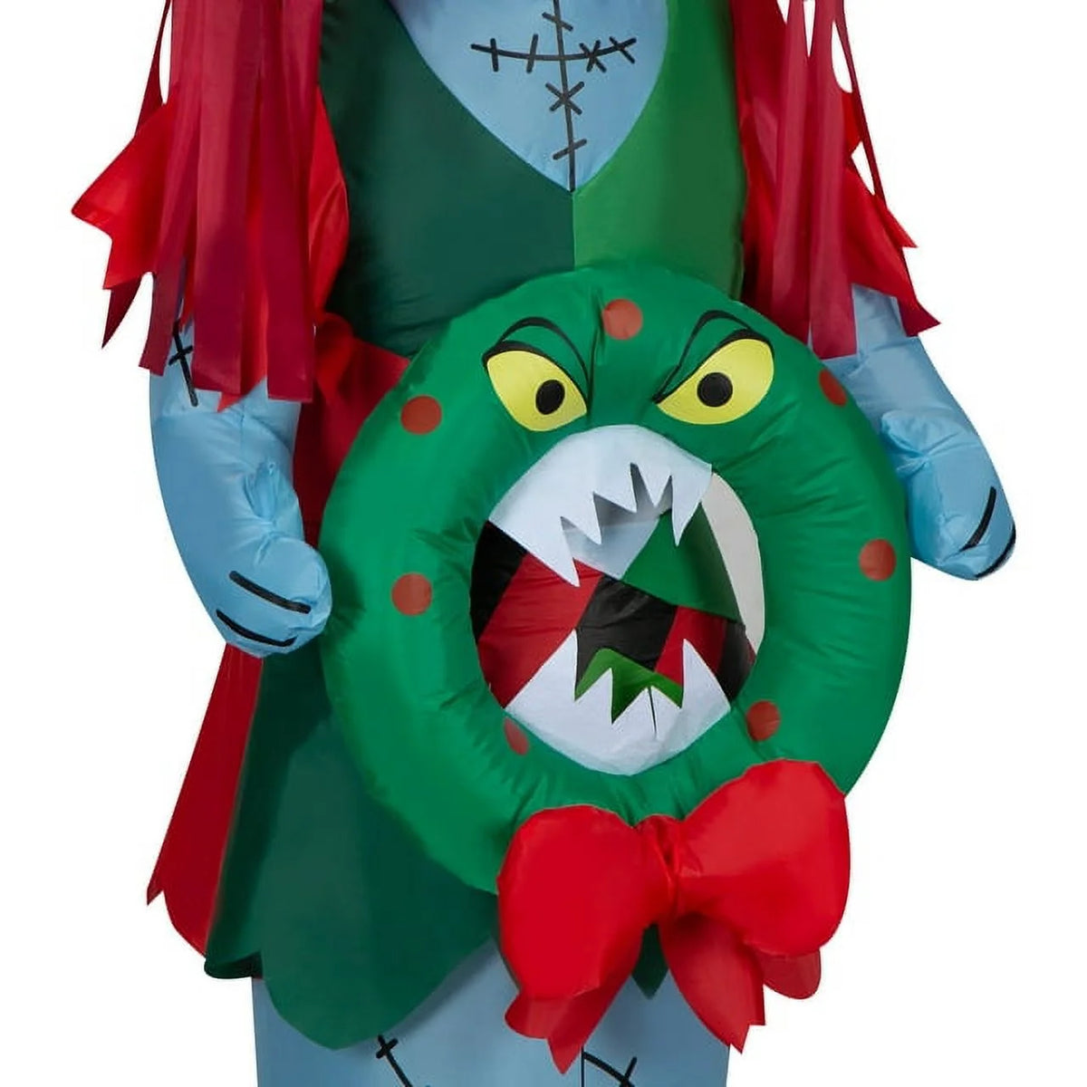 5.5 Foot Stylized Jack Skellington Inflatable with Spider Snowflake and Sally Holding Wreath D2238