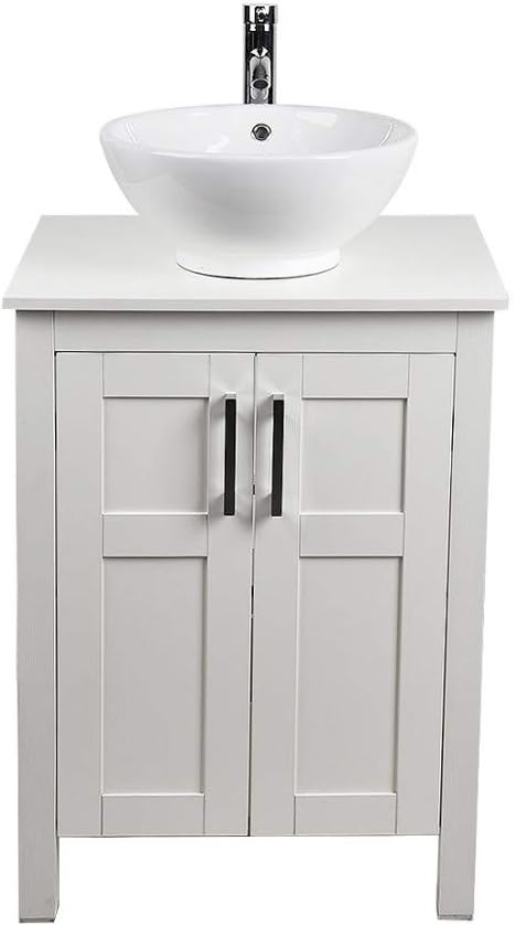 White 24 Inches Bathroom Vanity with 2 Doors Tempered Glass Sink Top B8517