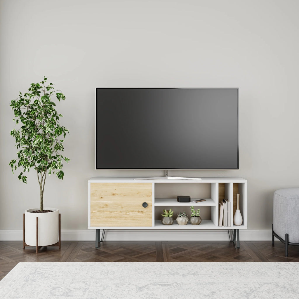 White Oak 2 Tier TV Stand with Doors T62001