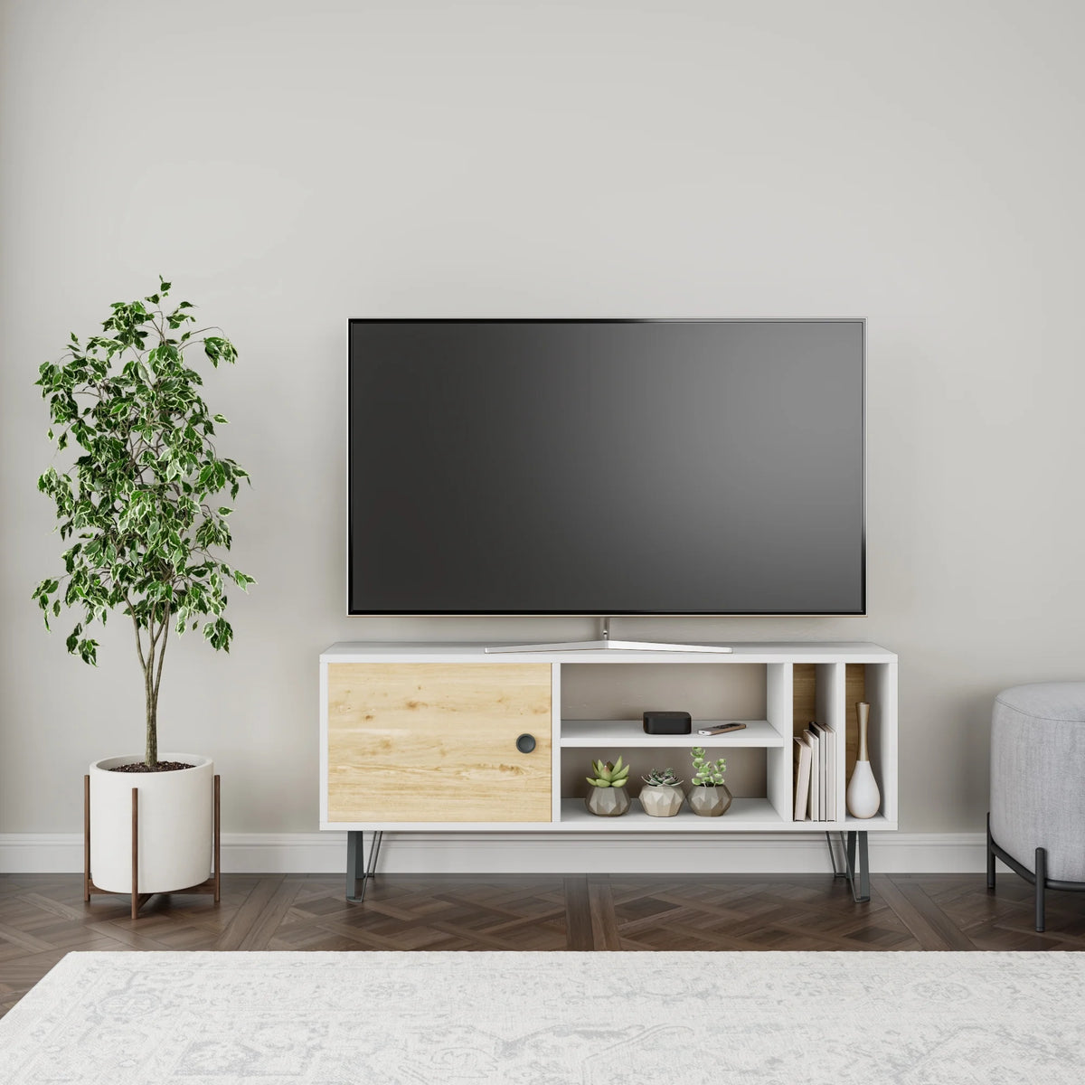 White Oak 2 Tier TV Stand with Doors T62001