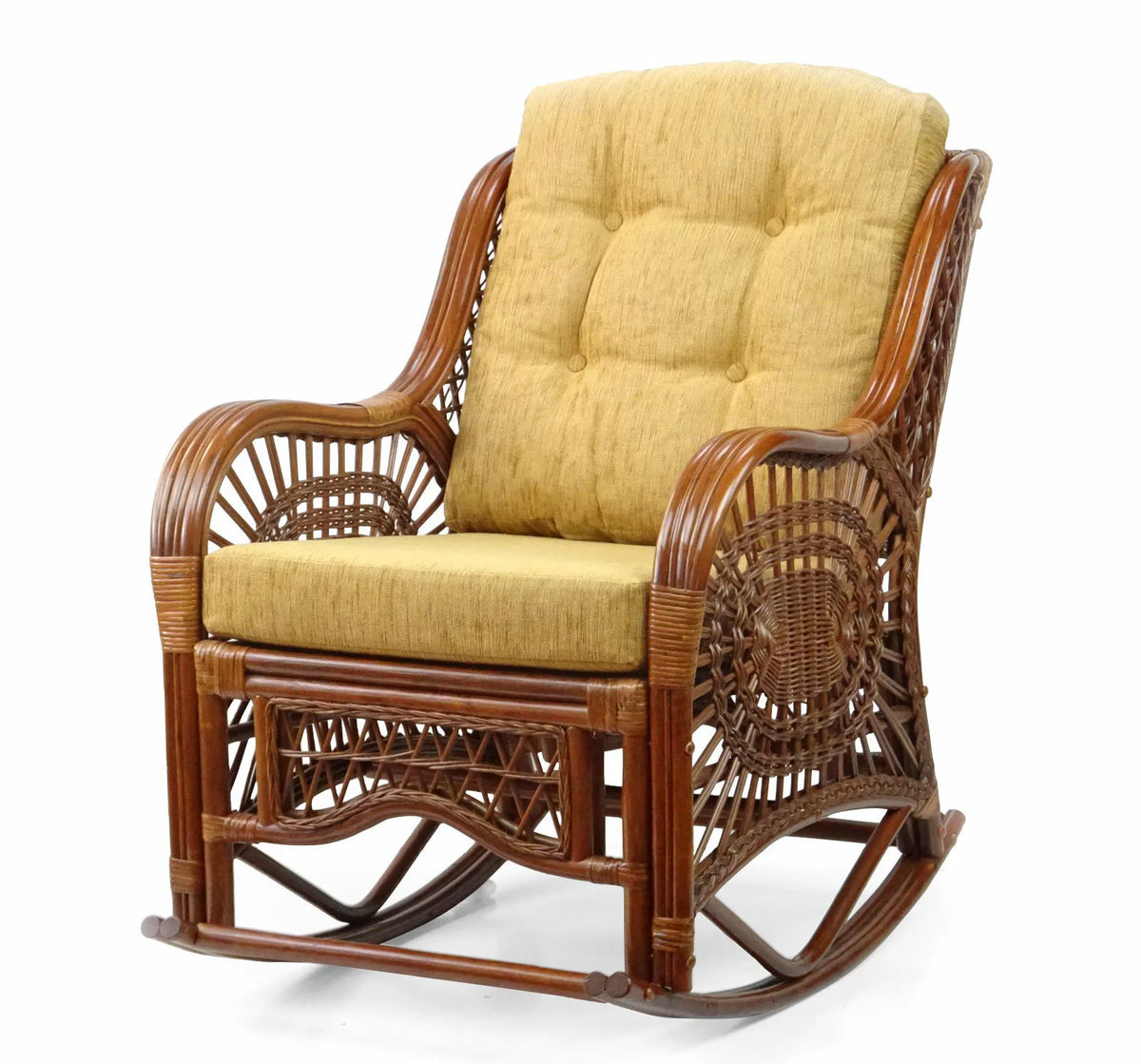 Handmade Natural Rattan Set of 2 Rocking Lounge Chairs and Round Coffee Table F2308