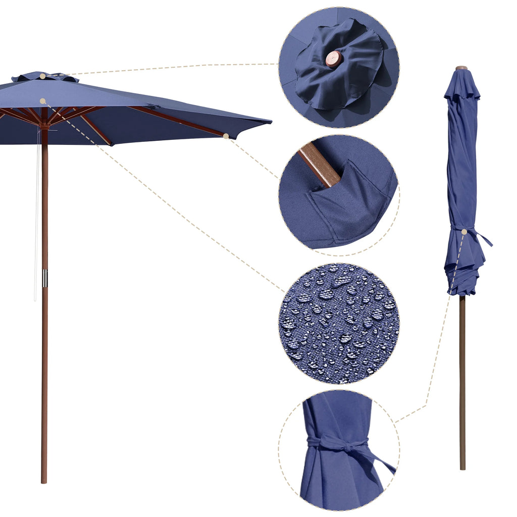 9ft Wooden Pole Patio Umbrella 8 Ribs U859019