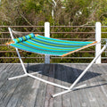 Blue and Green Stripe Quilted Hammock with Stand and Pillow A39760