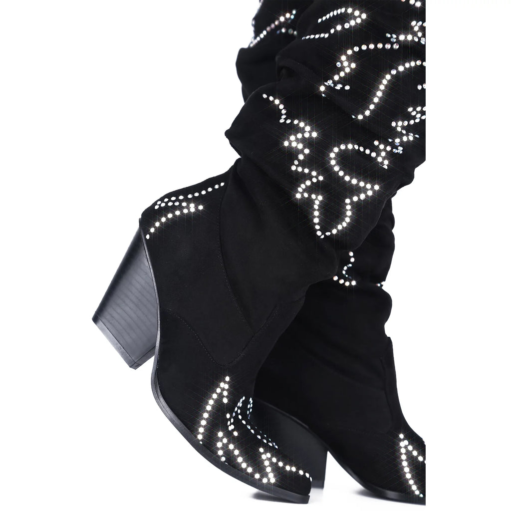 Black White Western Over Knee Boot S1271