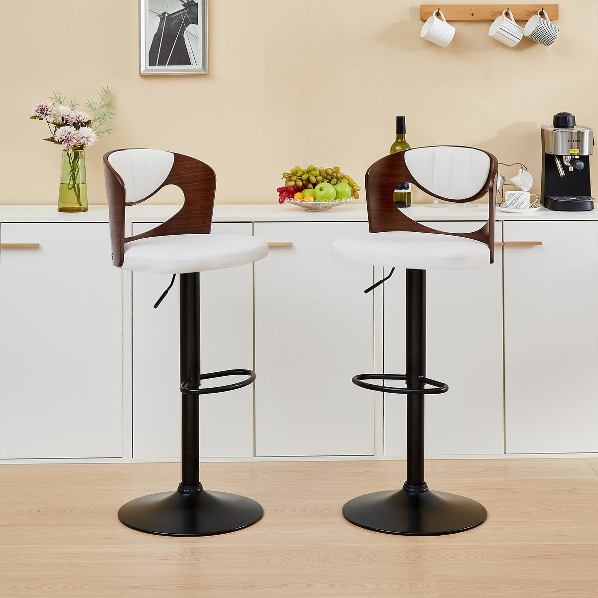 White Adjustable Swivel Bar Stools Set of 4 M65318