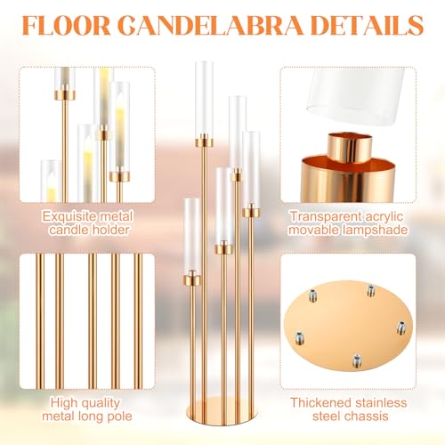5 Arm Candelabra Floor Candle Holder with Acrylic Lampshade, Black, 4 Set X8011