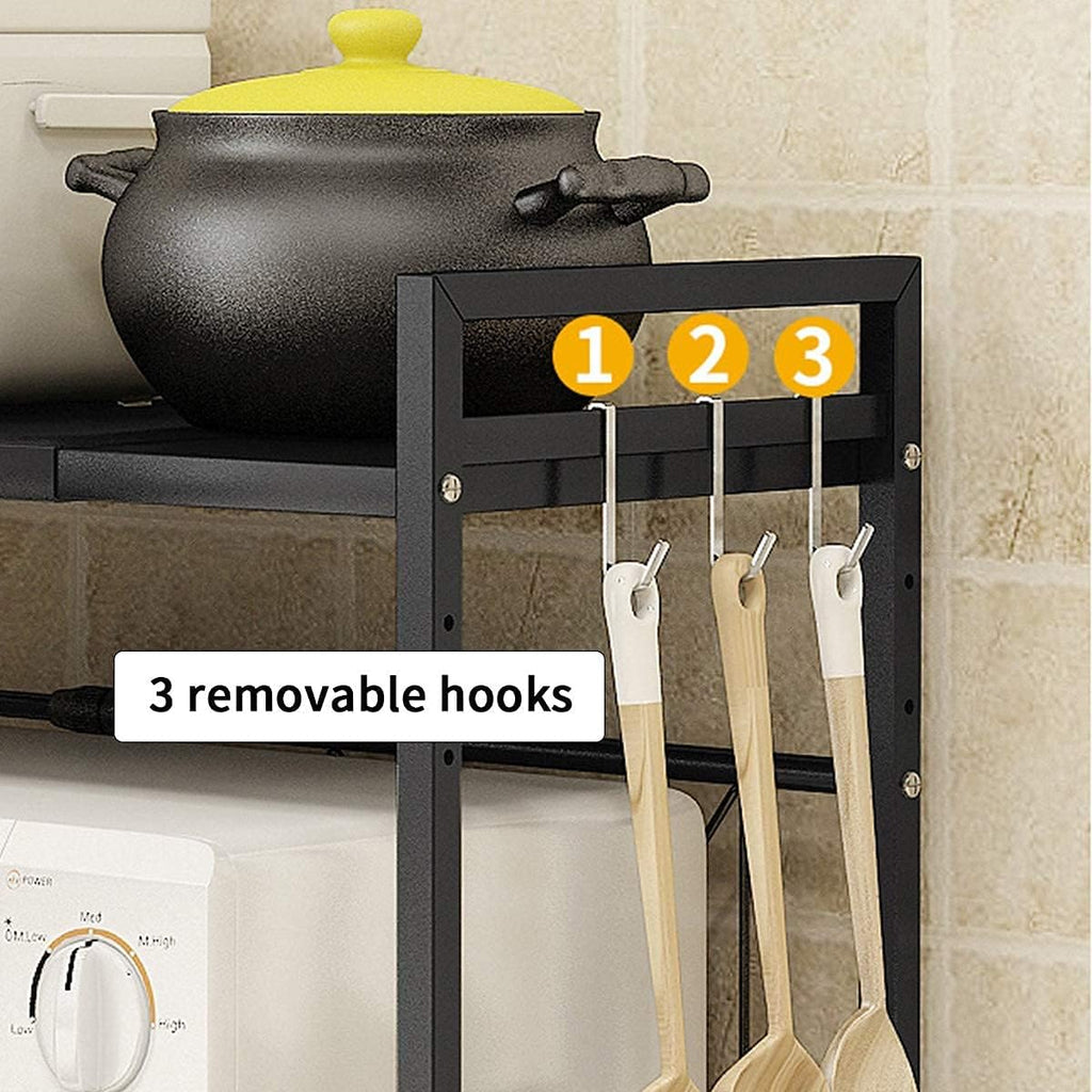 3-Tier Adjustable Heavy Duty Microwave Rack with 3 Hooks Carbon Steel Matte Black W68619