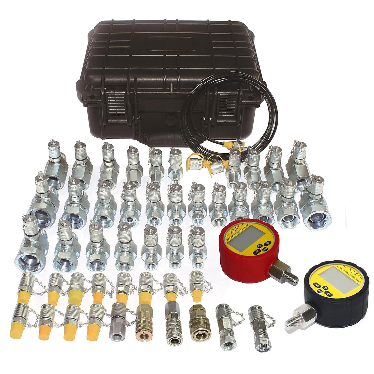 Hydraulic Pressure Test Coupling Kit, Pressure Gauges Set, Test Hose, BSPP ORFS JIC Hydraulic Swivel Run Tees Set Repair Tools U597207
