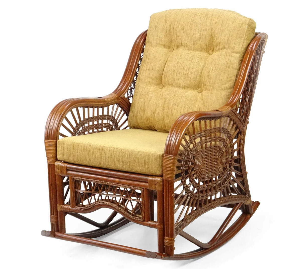 Handmade Natural Rattan Set of 2 Rocking Lounge Chairs and Round Coffee Table F2308