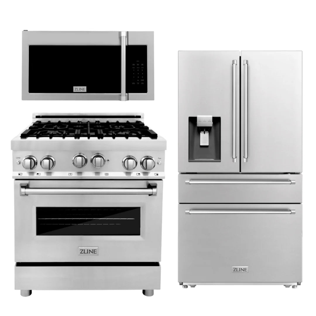 30 In. Gas Range, Over-the-Range Microwave, Refrigerator L10115