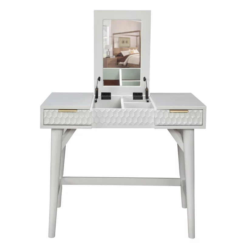 White Full Panel Bed & Bedroom Vanity 2-Piece Set I745309