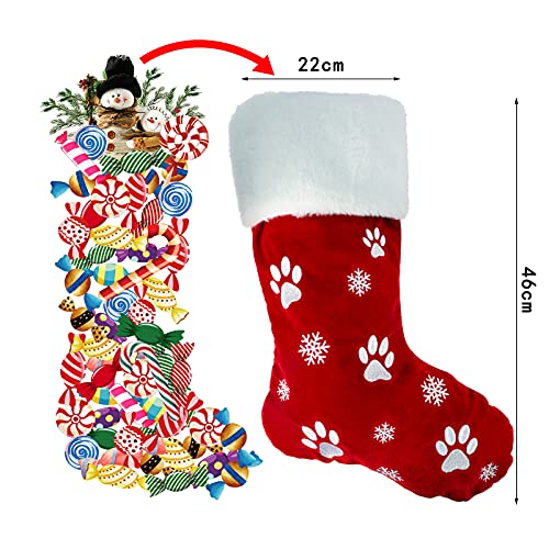 2pcs Large Christmas Stockings Dog Paw Print Snowflake Pattern X8080