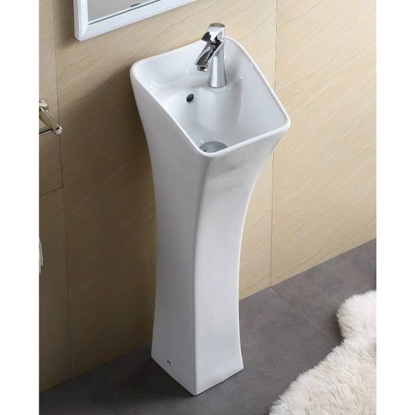 White Rectangular Pedestal Bathroom Sink I19243