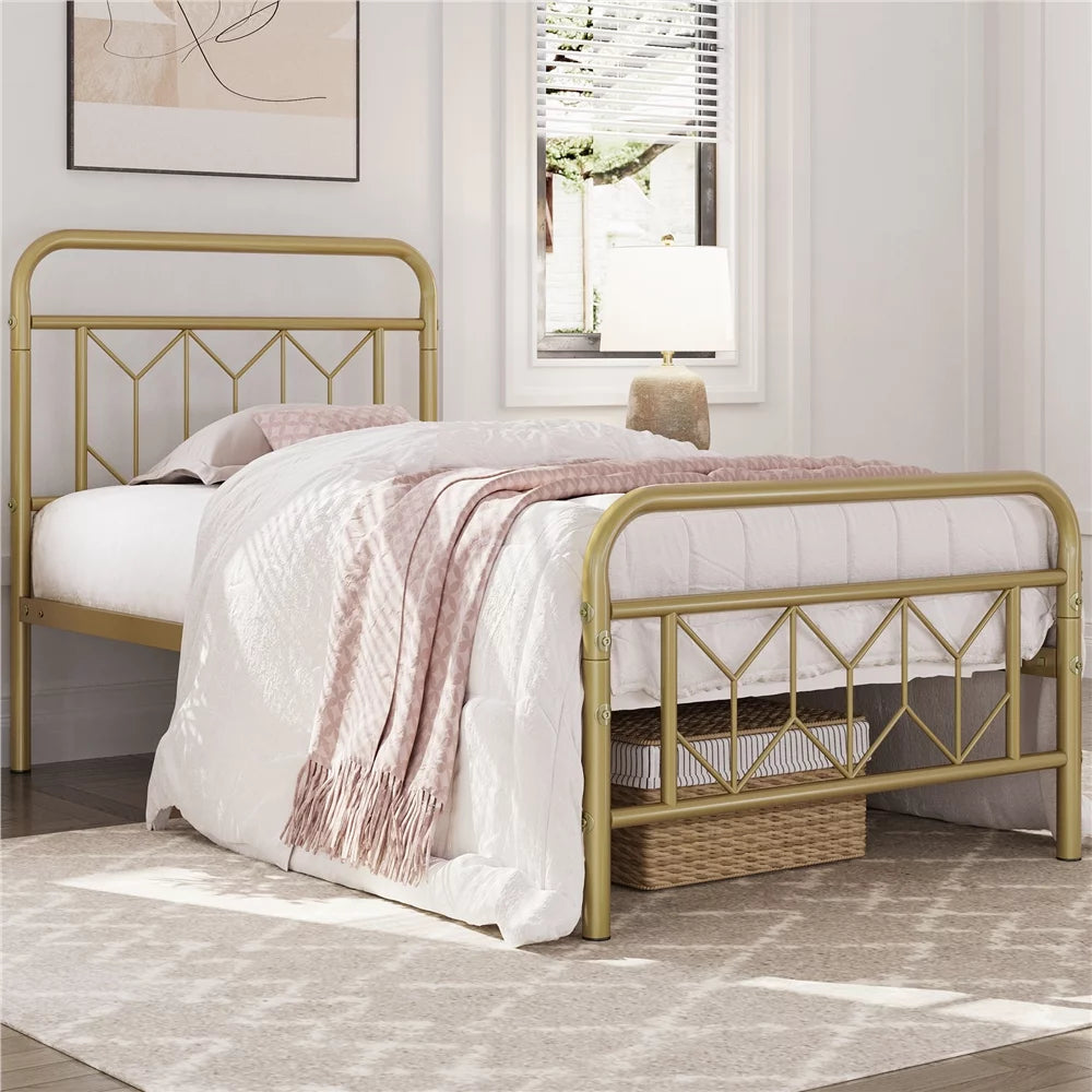 Twin XL Antique Gold Metal Platform Bed M8974
