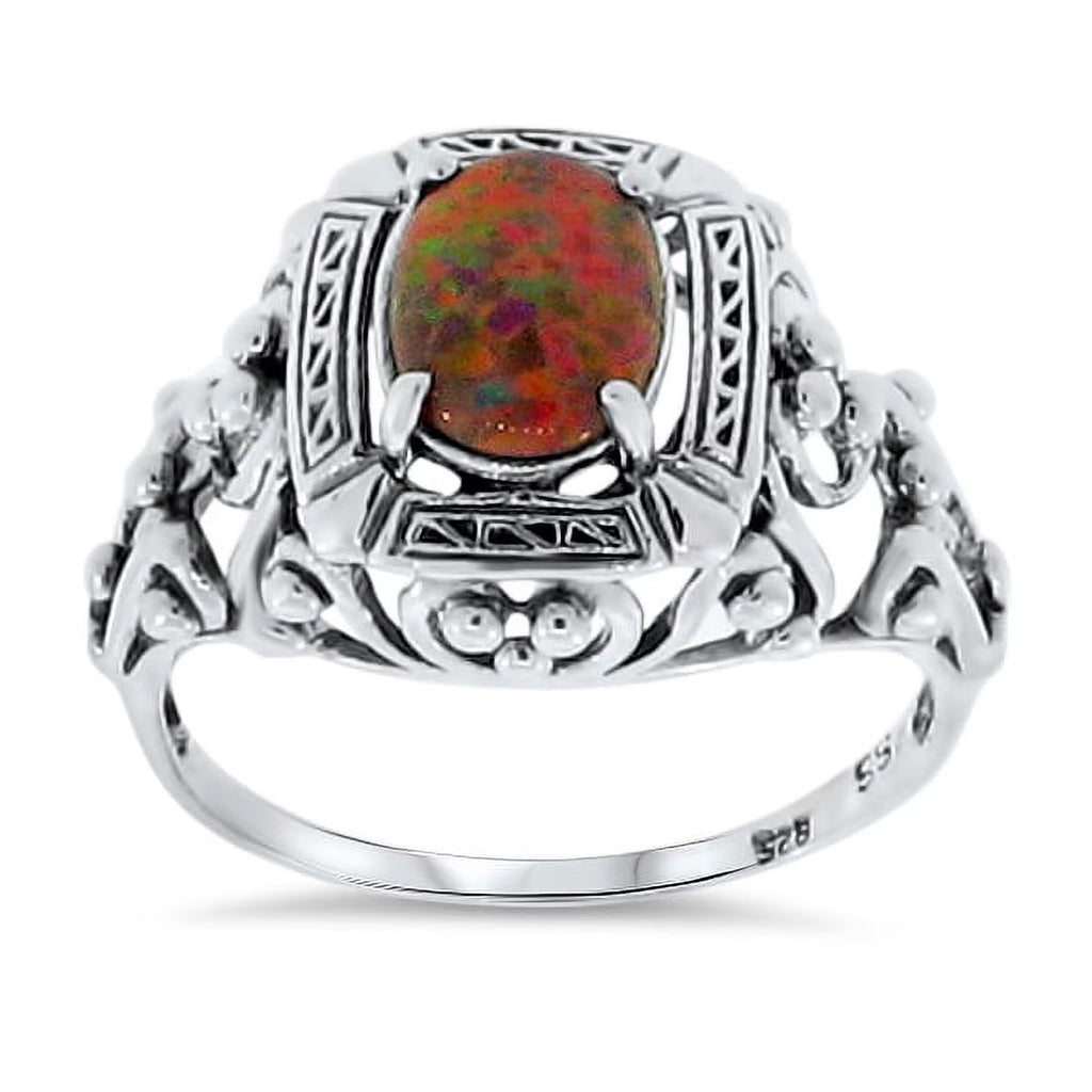 Lab Red Fire Opal Ring Z220906