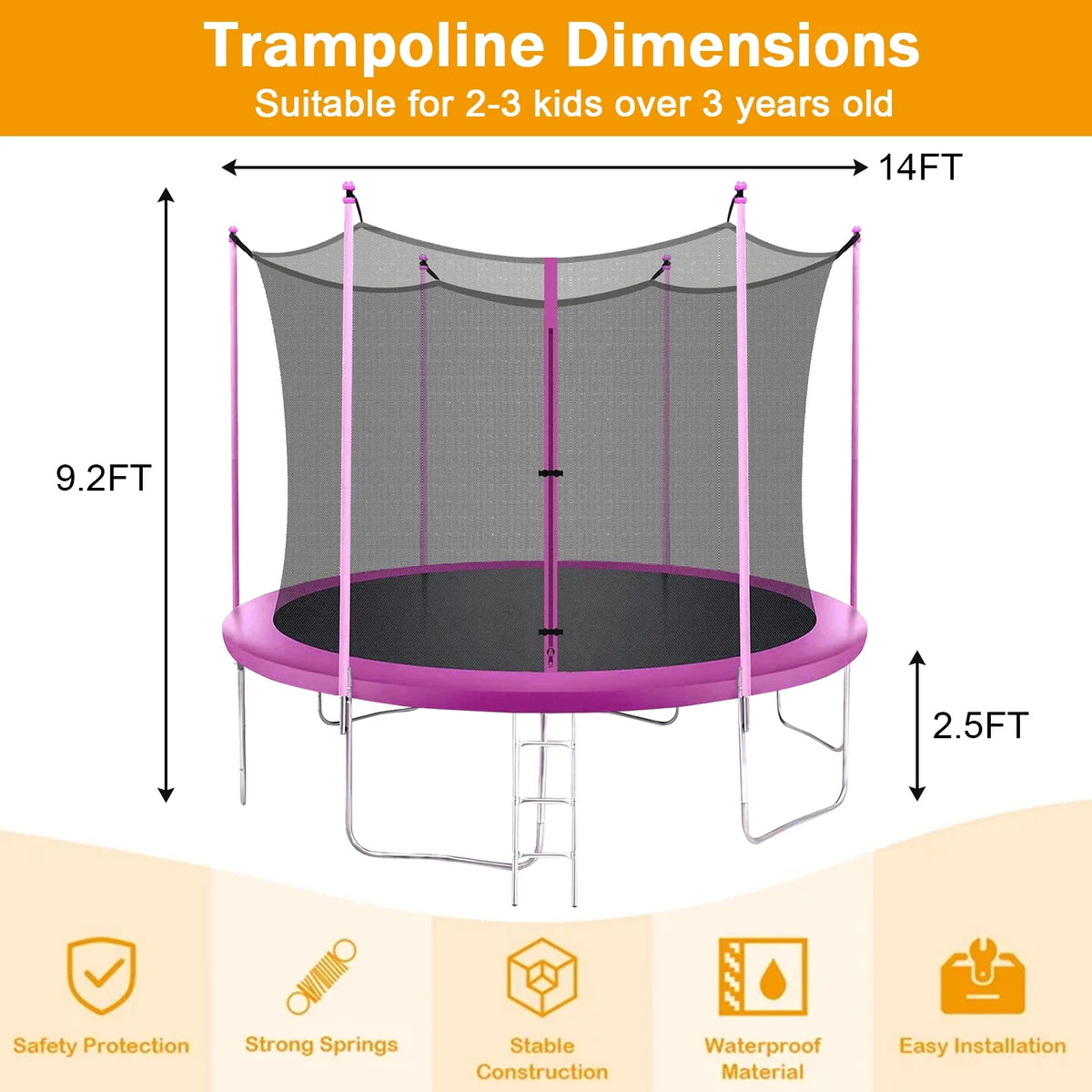 14 ft Rectangle Trampoline with Enclosure Net and PVC Spring Cover Padding A121