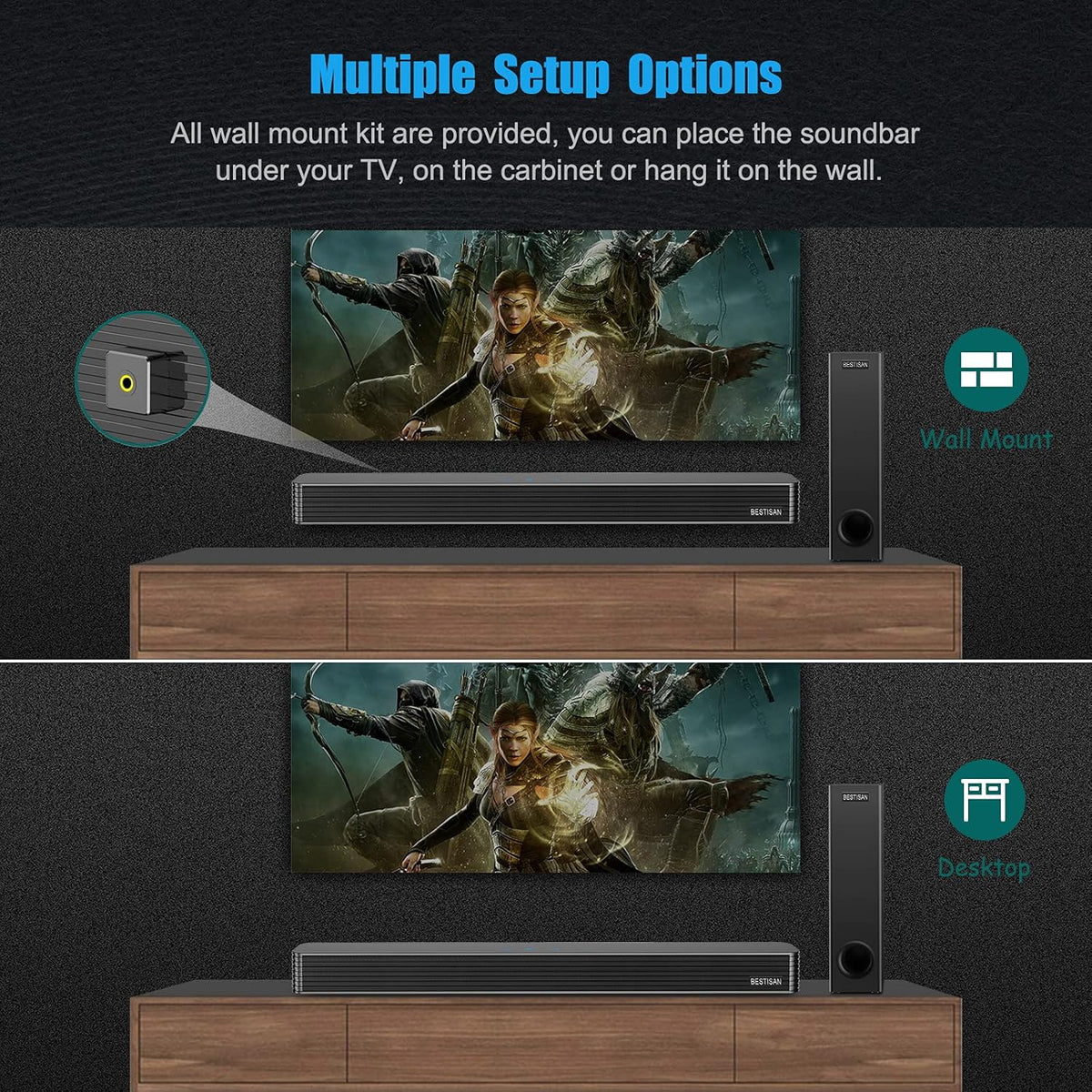 150W Wired & Wireless Bluetooth Sound Bar with Subwoofer C645