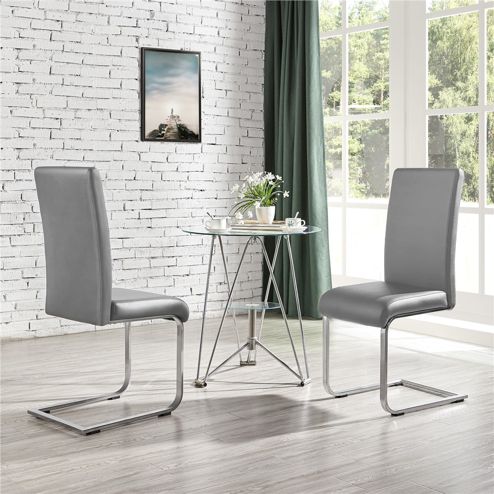 Set of 2 Light Gray PU Leather Dining Chair S7431