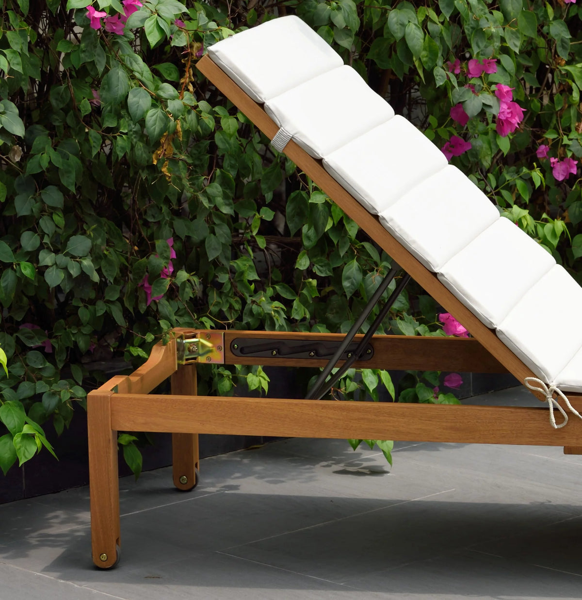 Teak Finish White Adjustable Lounge Chair A193257