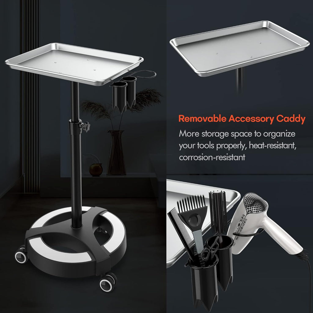 Adjustable Height Aluminum Salon Tray Cart with Accessory Caddy B137