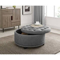Grey Polyester Tufted Round Storage Ottoman T4997