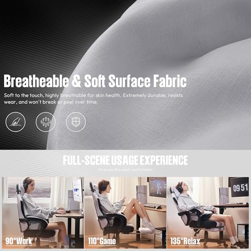 Beige Fabric Ergonomic Gaming Chair with Footrest Q130