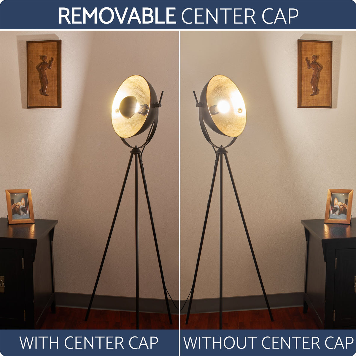 Black Tripod LED Floor Lamp with Leather Accent Legs H464725