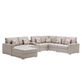 Beige Fabric Reversible Sectional with Charging Port and Storage Console Y1559