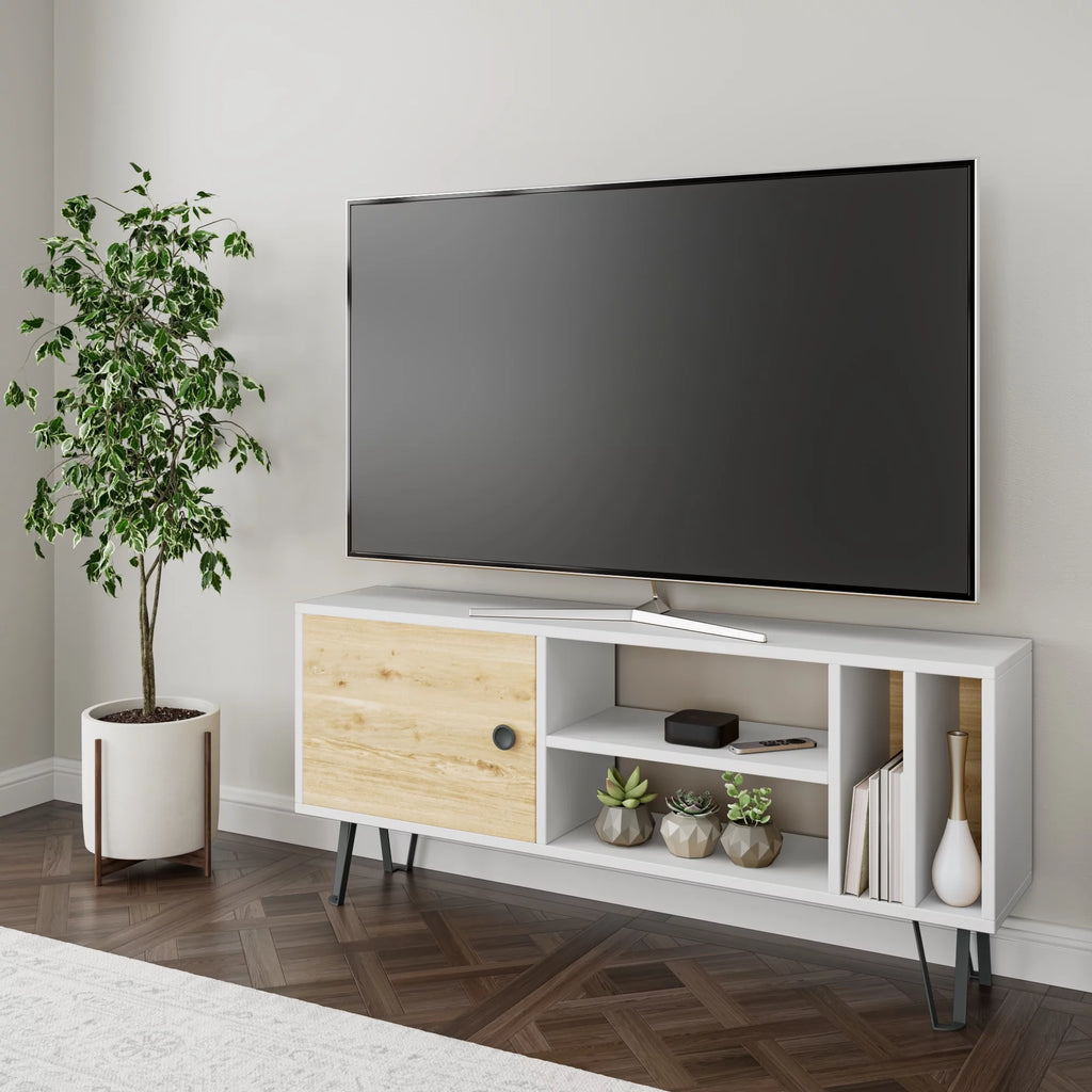White Oak 2 Tier TV Stand with Doors T62001