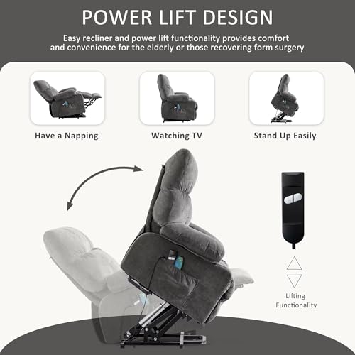 Gray Power Lift Recliner Chair with Heat and Massage Y477