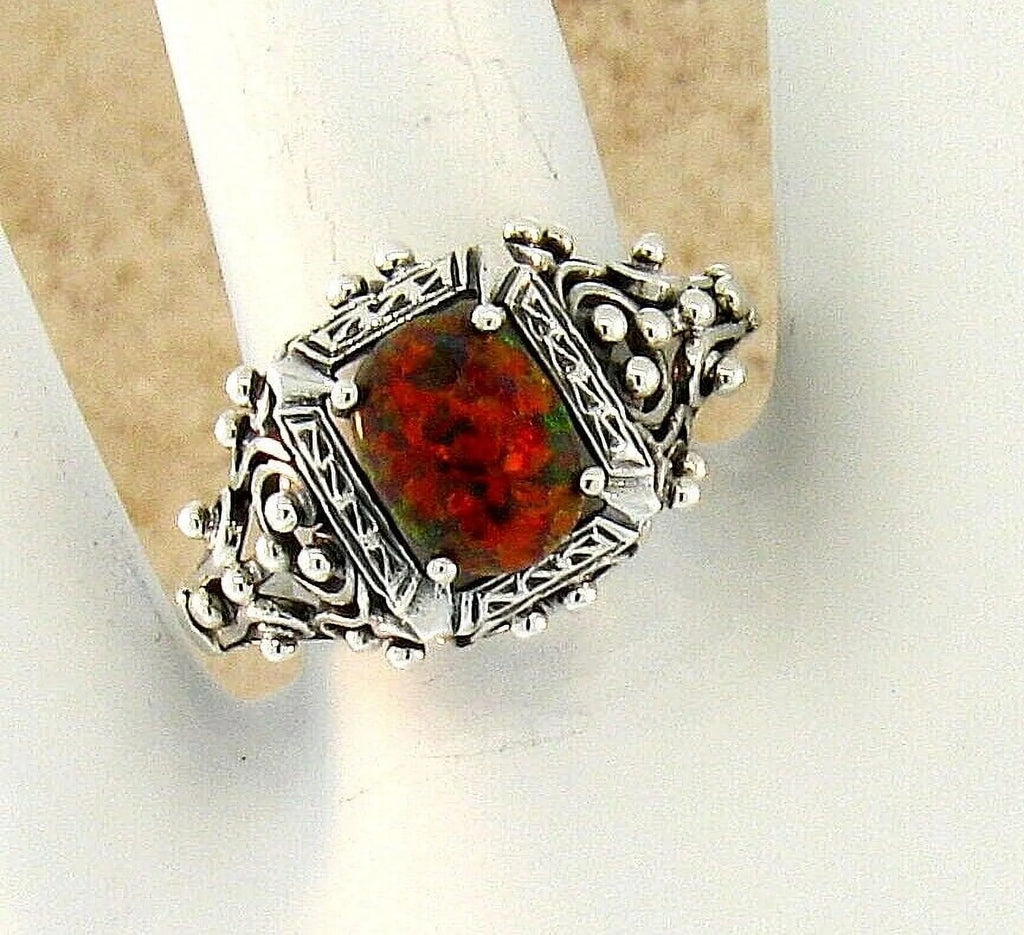 Lab Red Fire Opal Ring Z220906