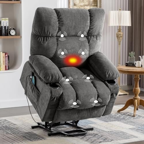 Gray Power Lift Recliner Chair with Heat and Massage Y477