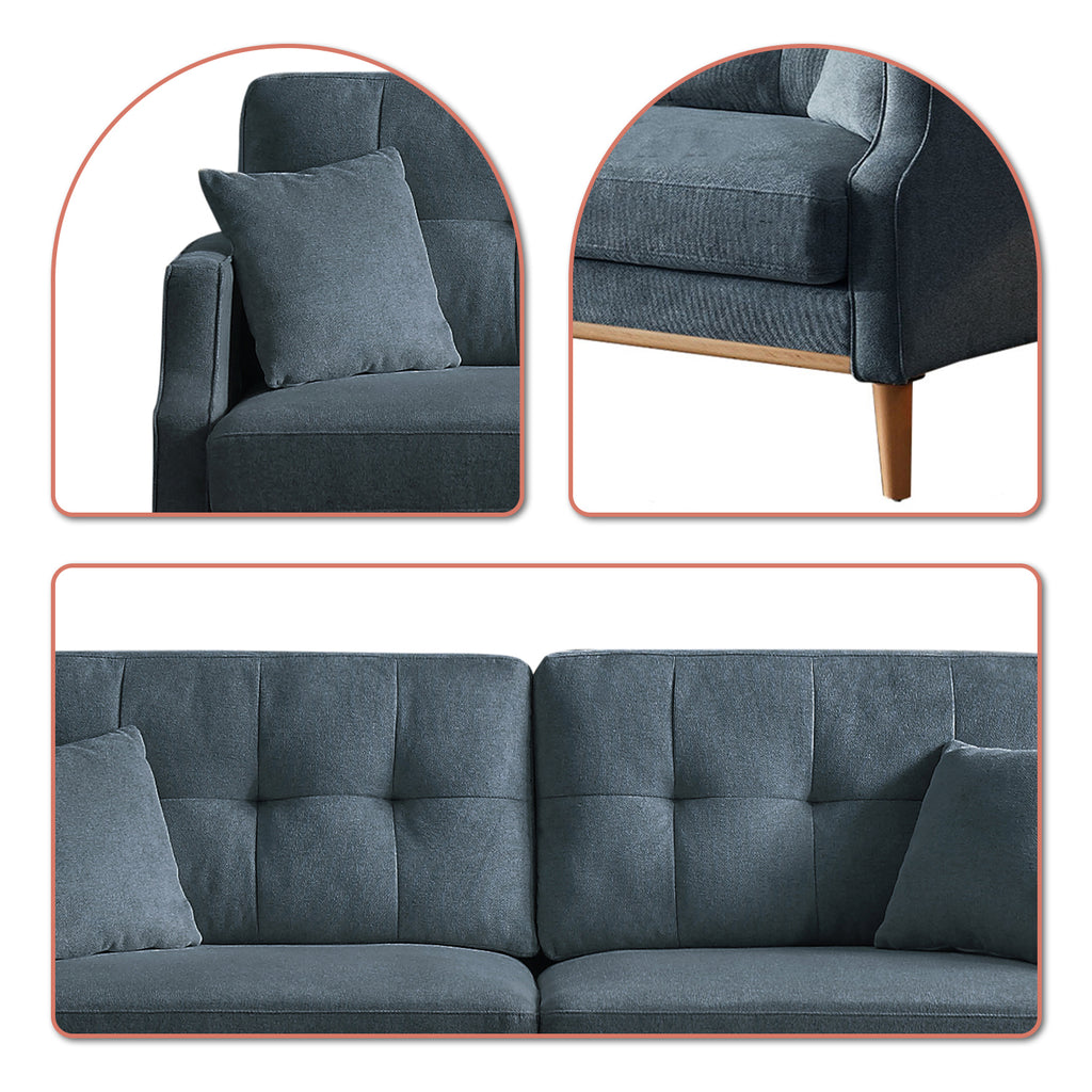 Dark Blue Polyester Three Seat Sofa with Two Pillows I60650