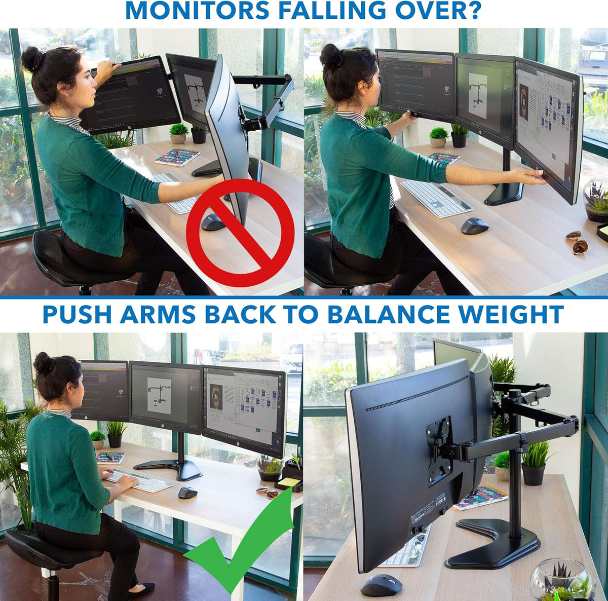 Triple Monitor Stand Freestanding Computer Desk Mount for 27 Inch Monitors VESA 75 100 T41425