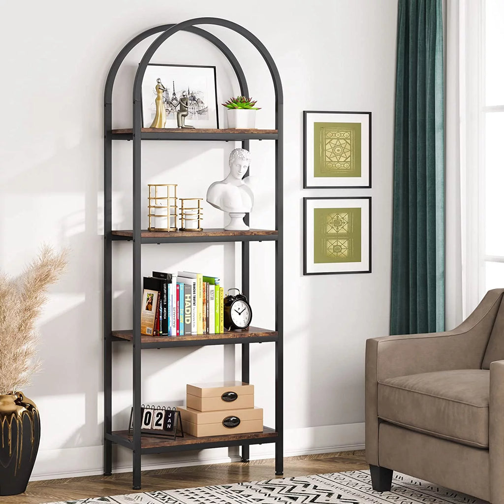4-Tier Wood Bookshelf Set of 2 with Metal Frame X42312