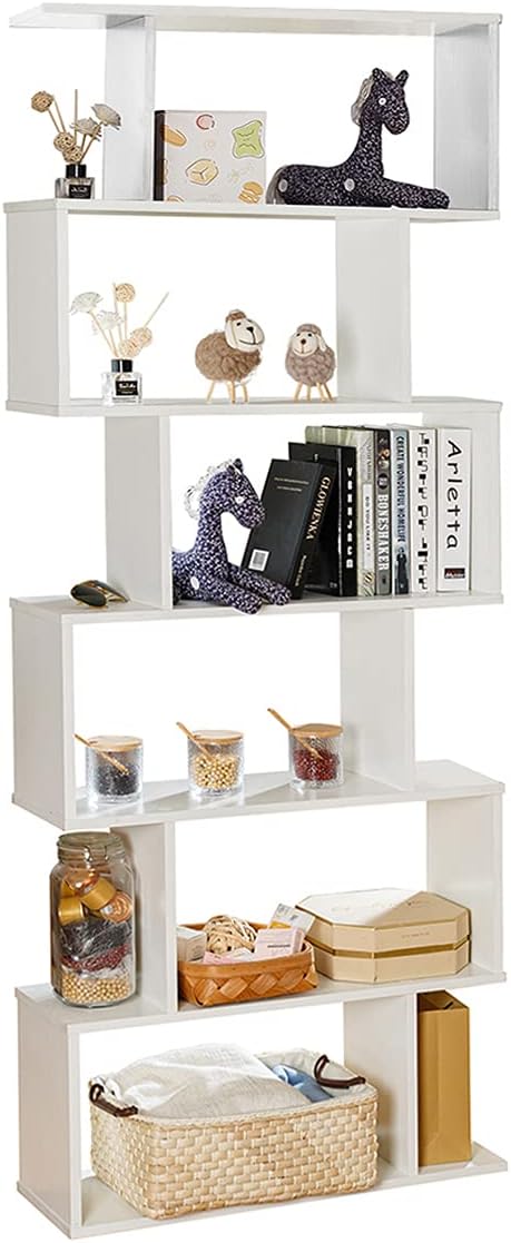 6-Tier White Wooden Bookcase and Room Divider N9979