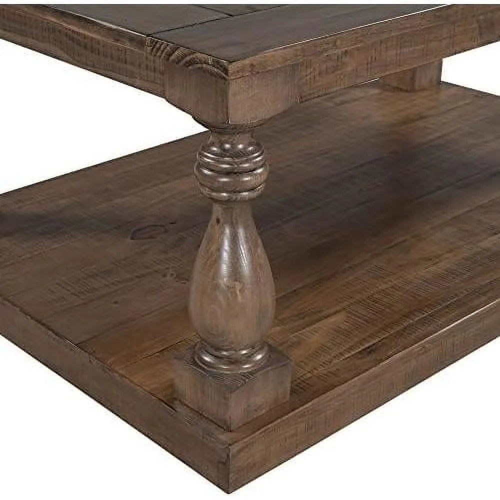 Yellow Brown Solid Pine Wood Coffee Table with Storage Shelf K123