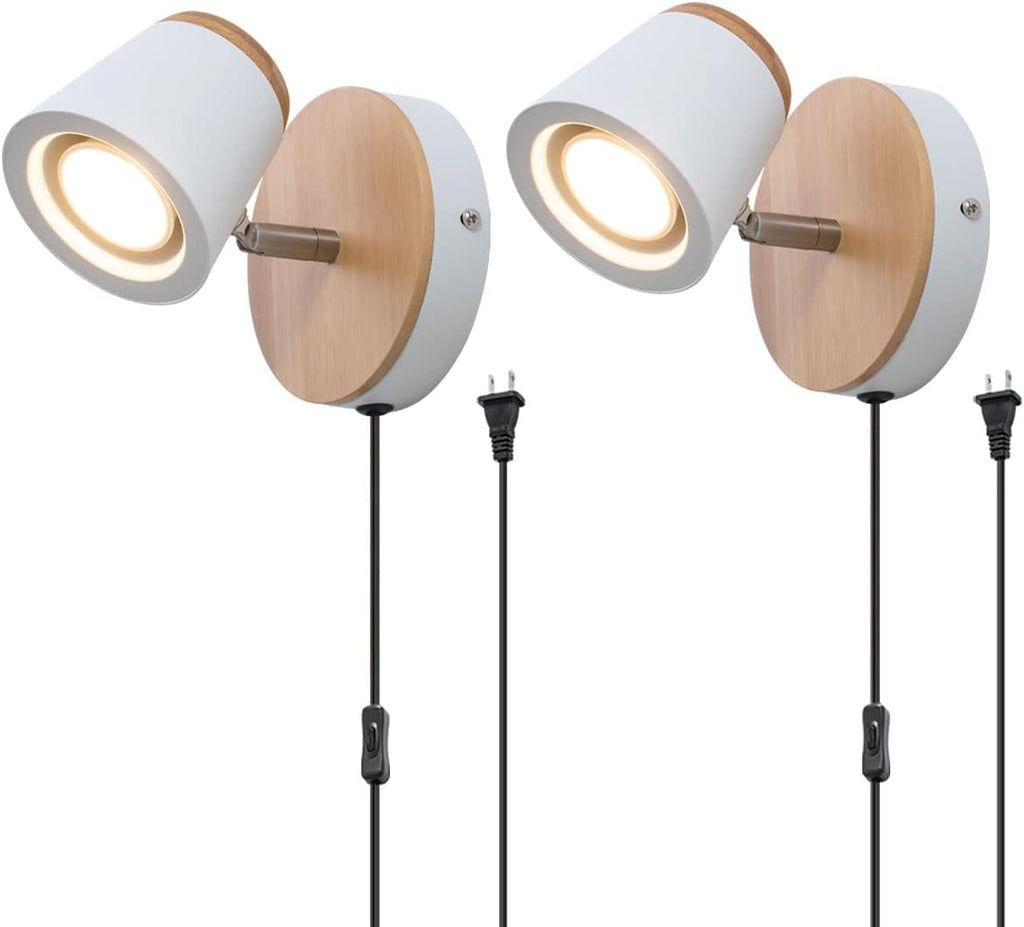 Plug in Wall Lamp Set of 2 Adjustable Black Wooden Lampshade J233205