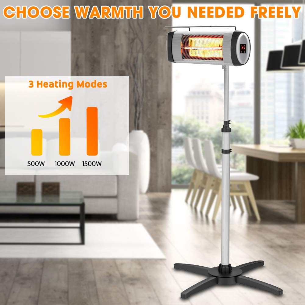 Electric Infrared Patio Heater, Freestanding with Remote Control and 24H Timer H669