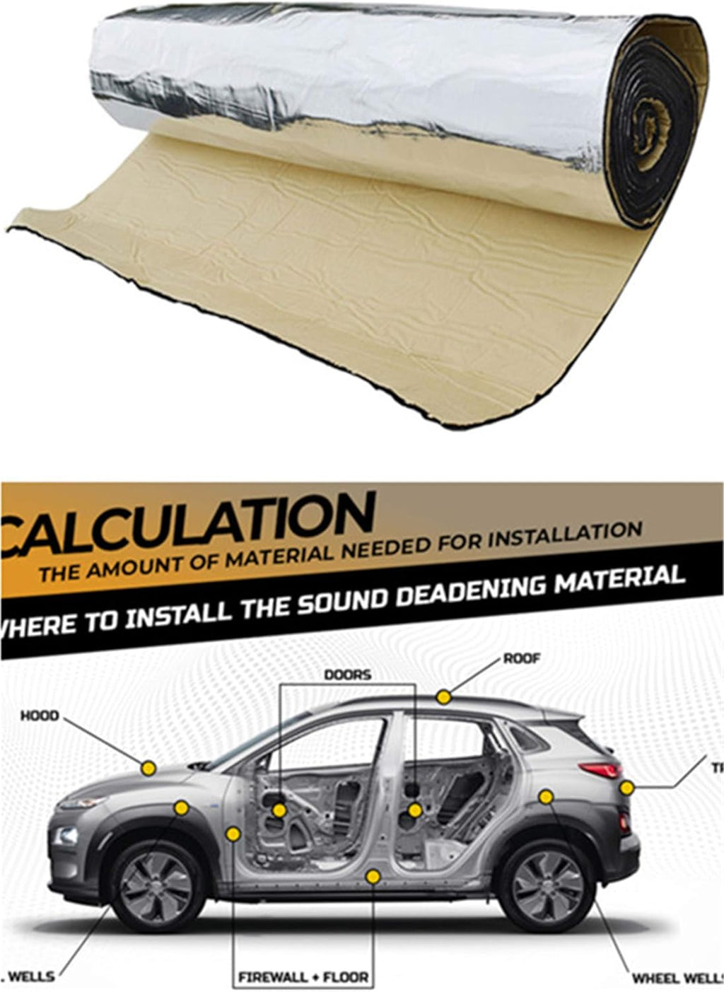394mil 32.29sqft Car Heat Sound Deadener Insulation Mat Aluminum Fiber Pack of 2 O470002