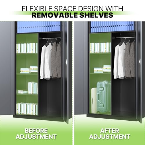 Grey 72" Steel Storage Cabinet with 4 Shelves and Hanging Rod Y107921