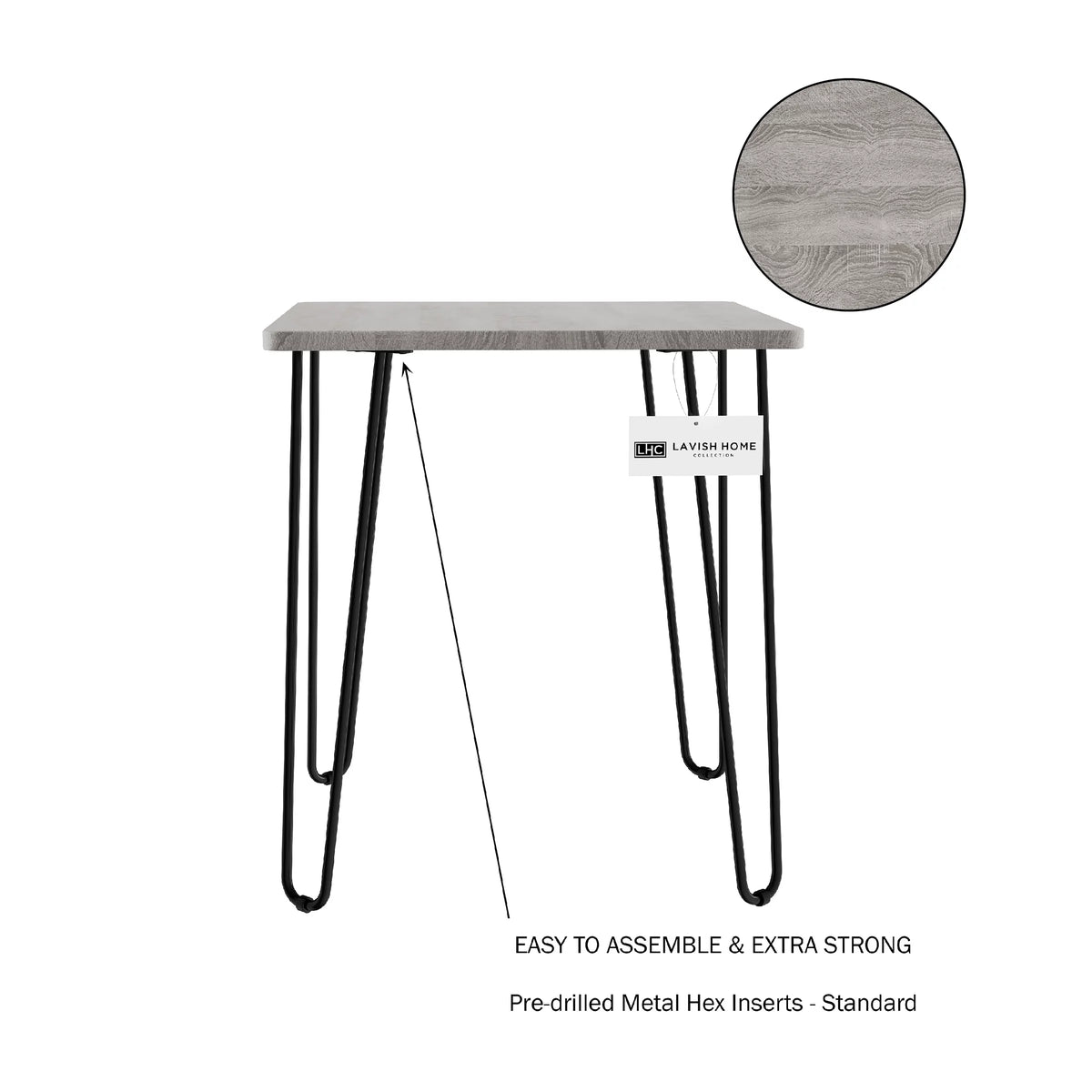 Modern End Table with Hairpin Legs and Woodgrain Finish Gray U218