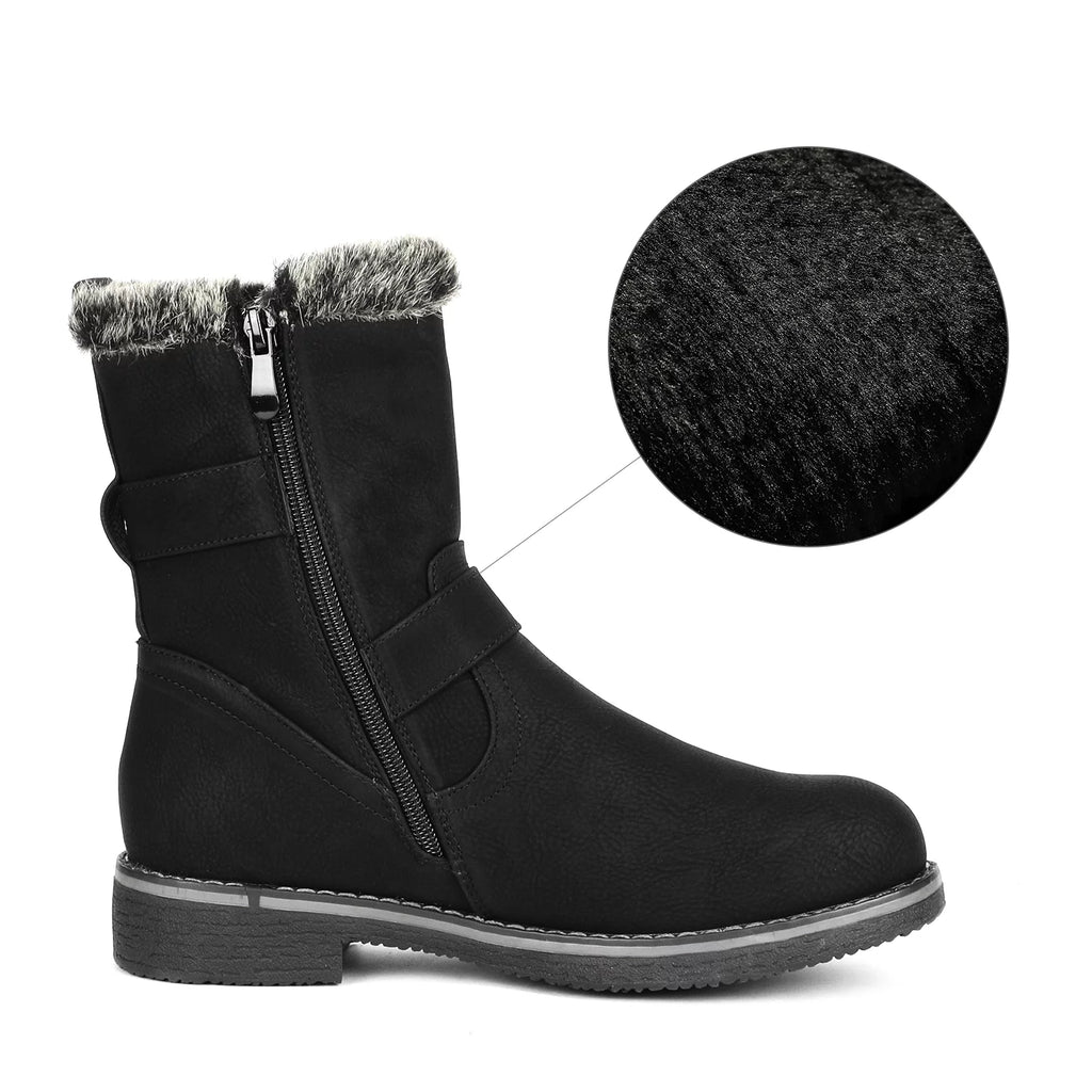 Black Mid Calf Winter Snow Boots J881