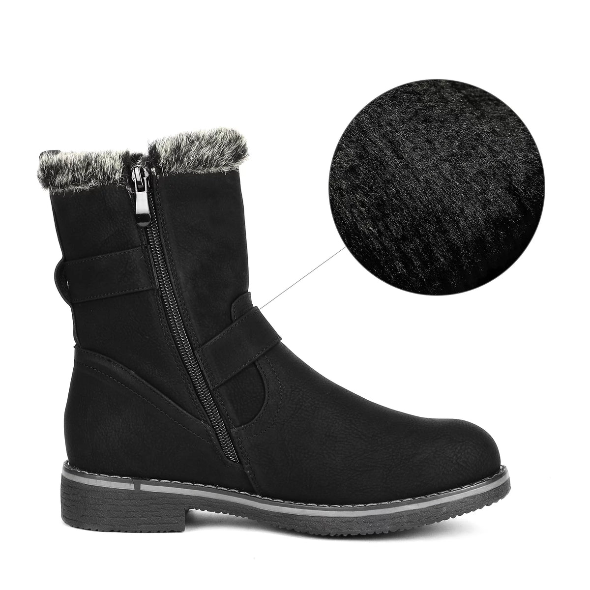Black Mid Calf Winter Snow Boots J881