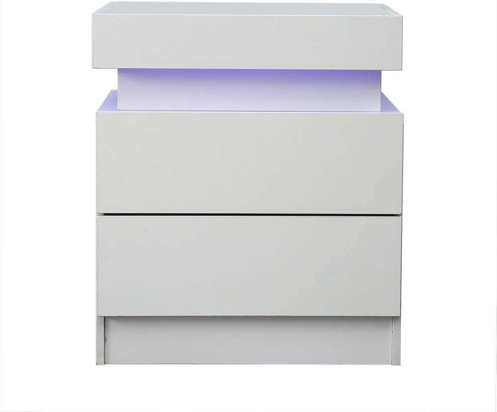 White 2 Drawer LED Nightstand B124440