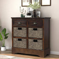 Espresso Rustic Storage Cabinet with 2-Drawers and 4 Fabric Basket B955773