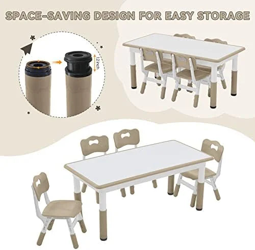 Height Adjustable Plastic Children Study Table and Chairs Set with 4 Seats L747
