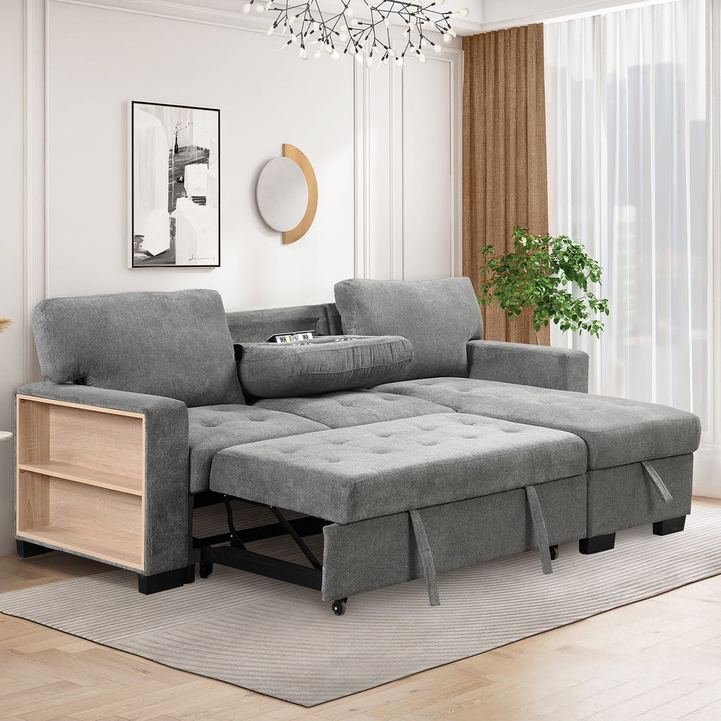 Gray L Shaped Sectional Sofa Bed with Storage A206