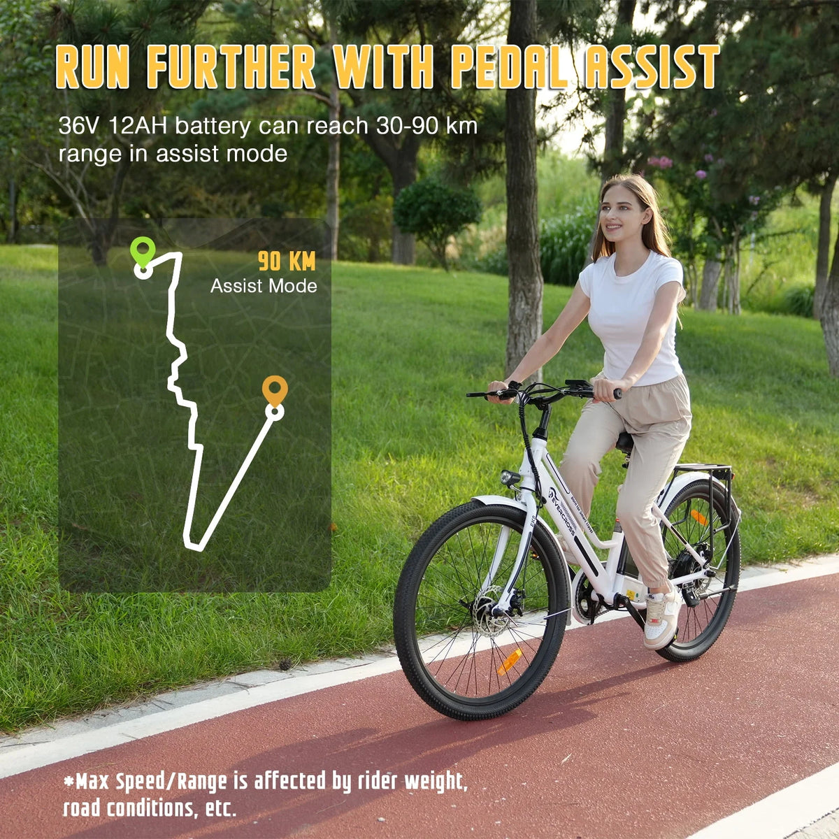 Electric Bike 26 500W Motor Mountain Bike 36V Removable Battery White S518658